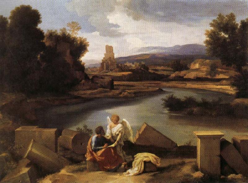 POUSSIN, Nicolas Landscape with Saint Matthew and the Angel Sweden oil painting art